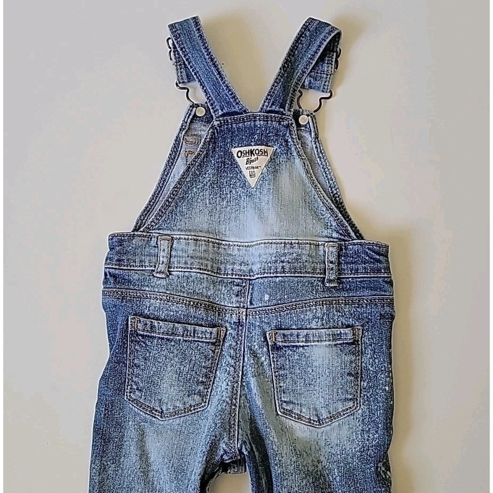 OshKosh B'Gosh Vestpak Distressed Stone Wash Denim Overalls 12M Snap Leg Casual - Picture 5 of 14
